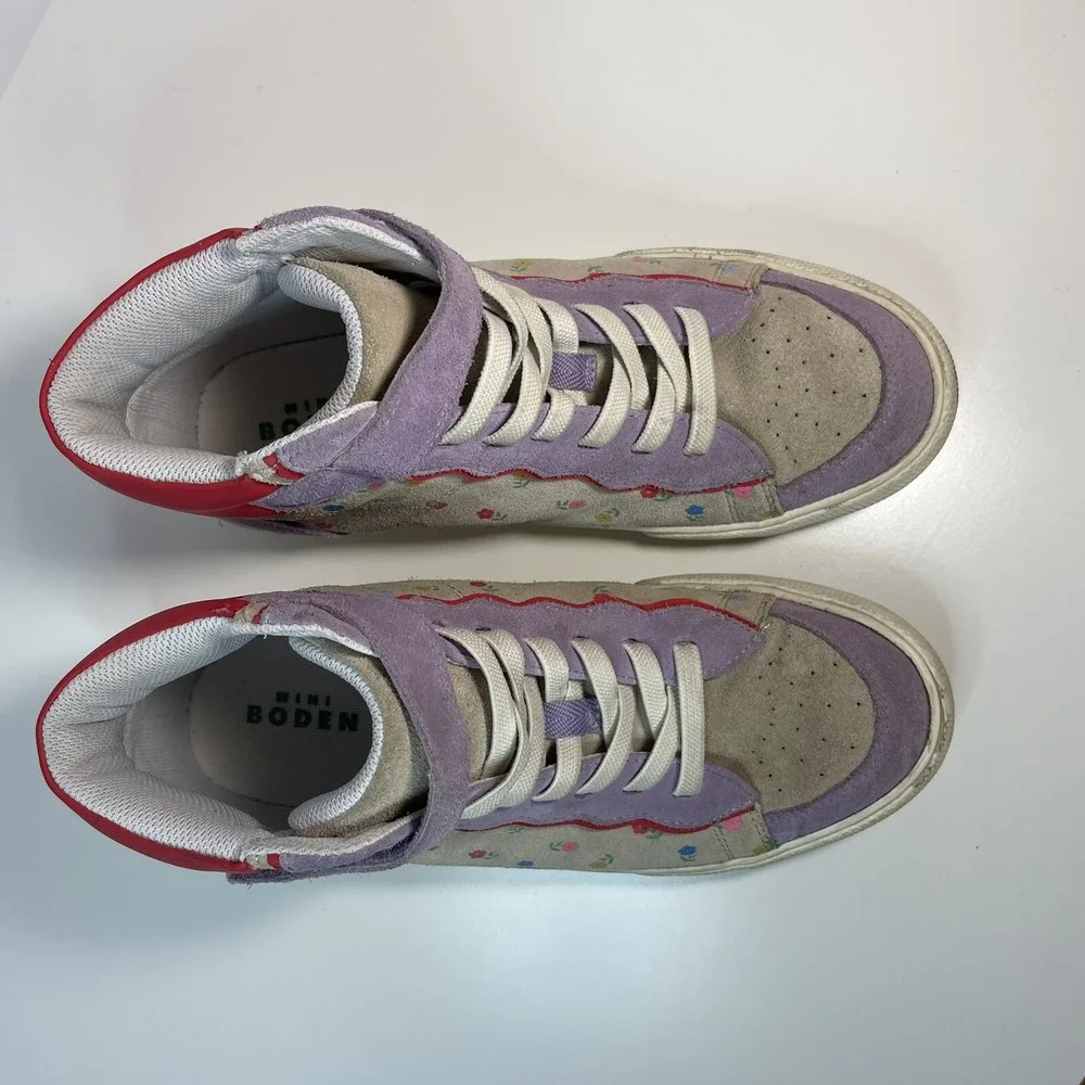 Mini‎ Boden Hightop Girls Trainer Tennis Shoes EUR 37 US Girls 5 Purple Flowers